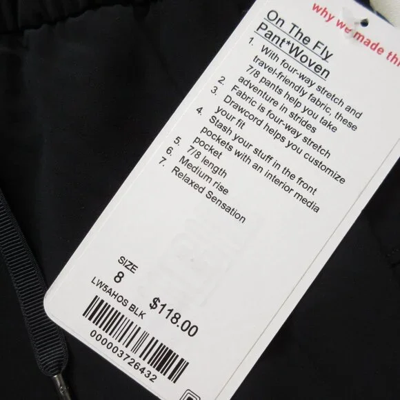 NWT Lululemon On the Fly 7/8 Pant *Woven in Black Pull-on Slim Ankle Pants 8 - Picture 4 of 7